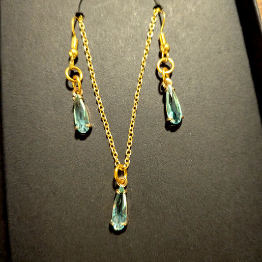 Tear Drop Mini Gem Necklace and Earring Set