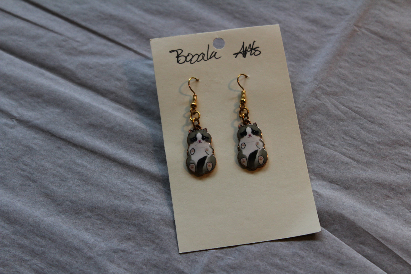 Bellies Up Cat Charm Earrings