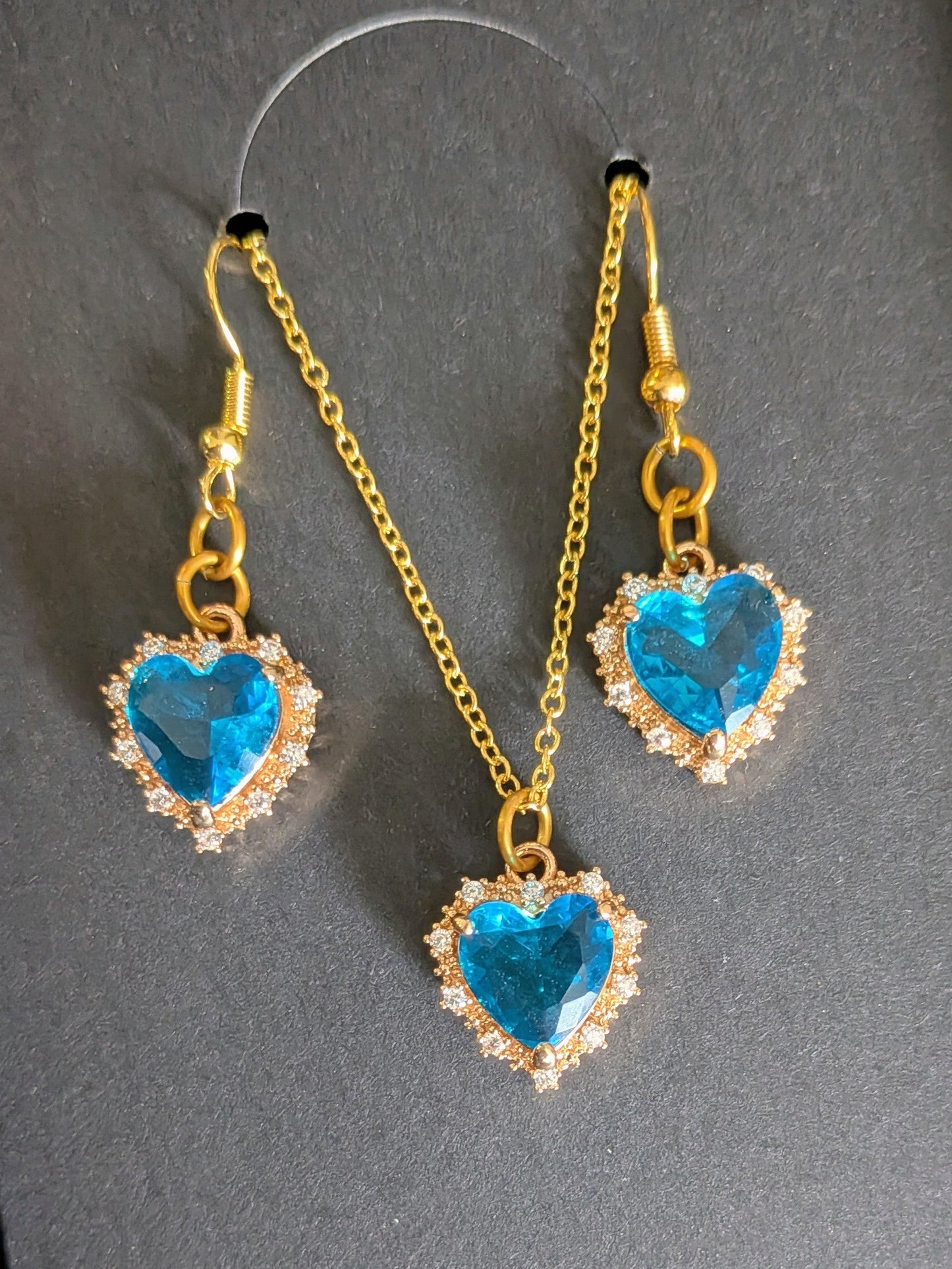 Blue Zicronia Heart Necklace and Earring Set