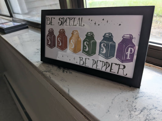 Salt and Pepper Linograph Framed Print