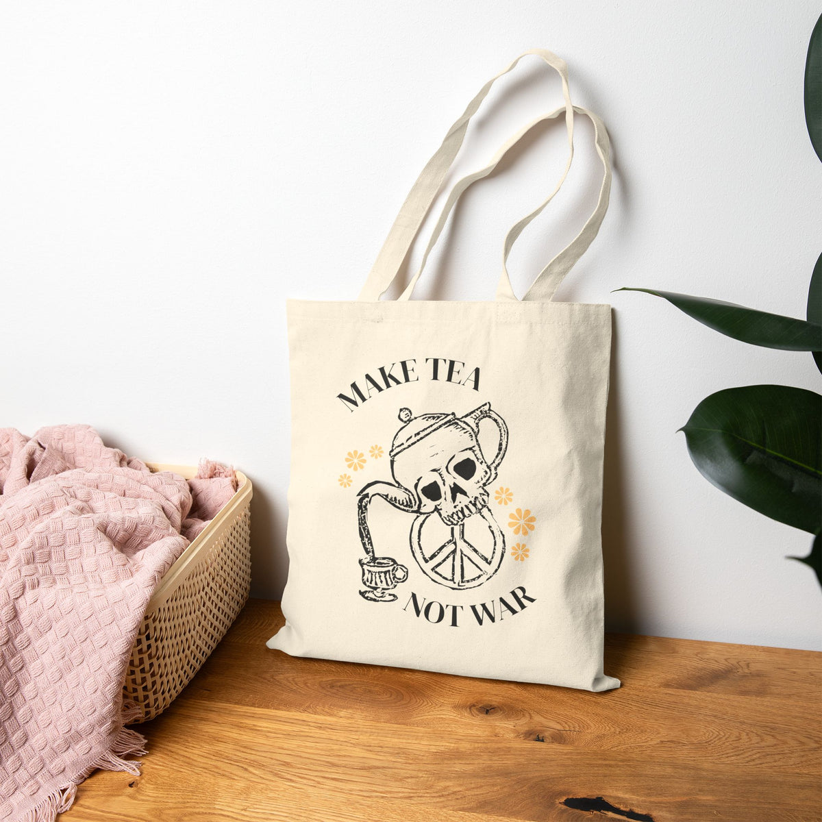 Make Tea Not War Cotton Canvas Tote Bag