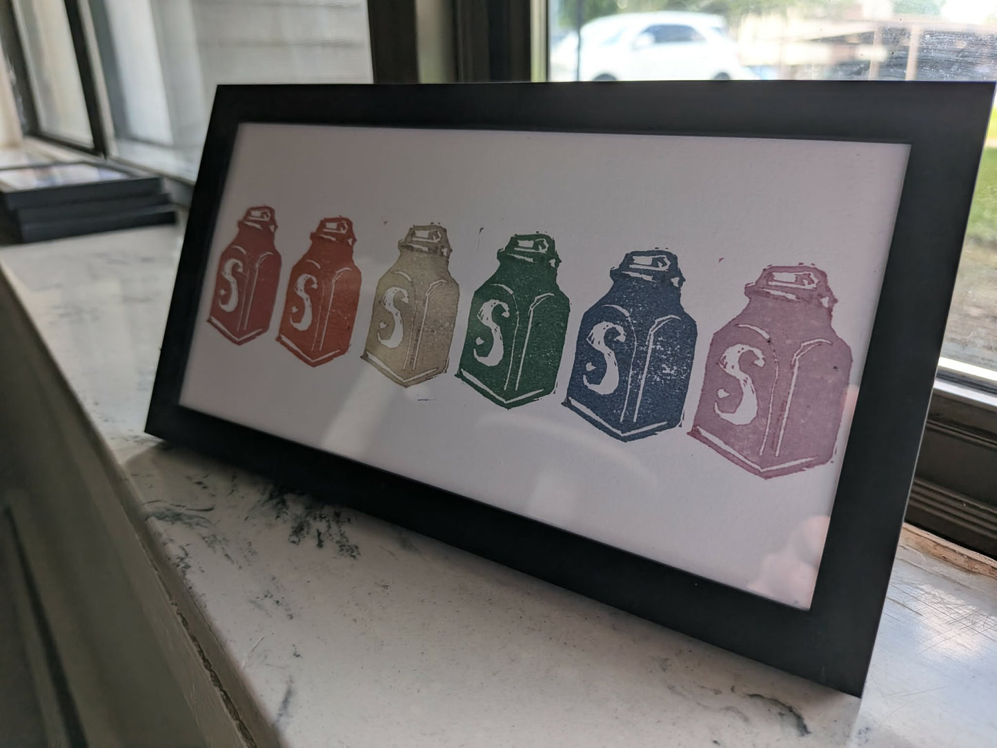 Salt and Pepper Linograph Framed Print