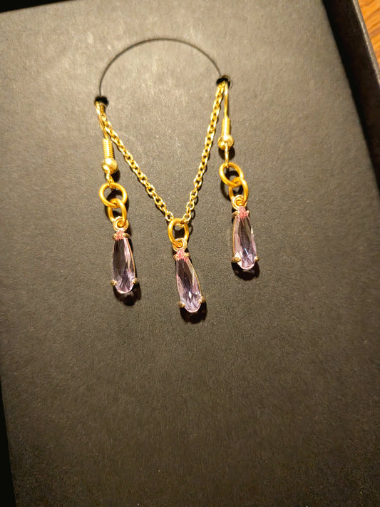 Tear Drop Mini Gem Necklace and Earring Set