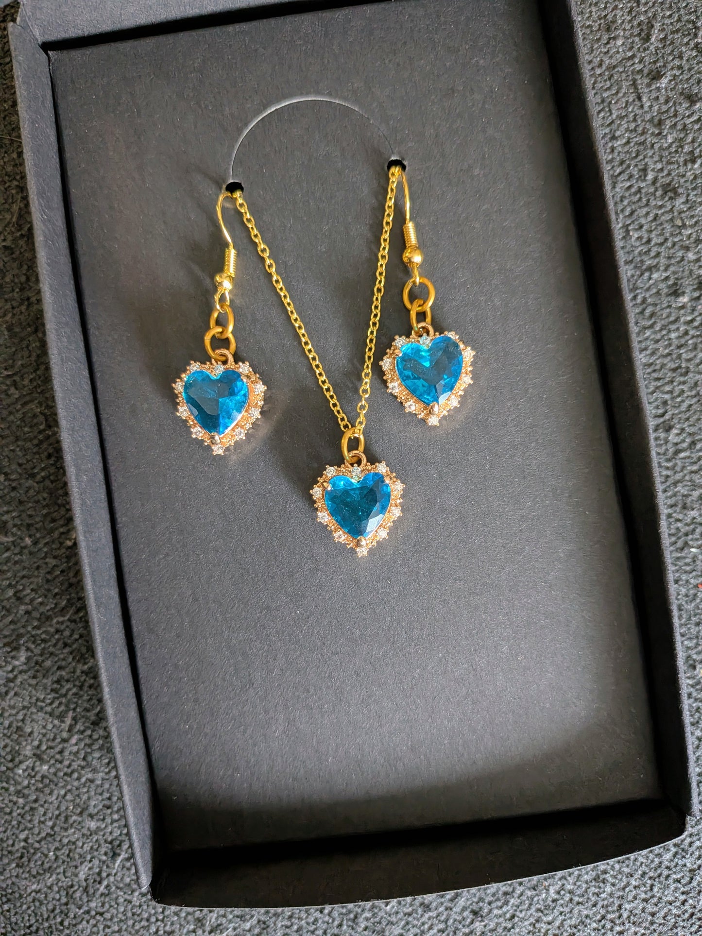 Blue Zicronia Heart Necklace and Earring Set